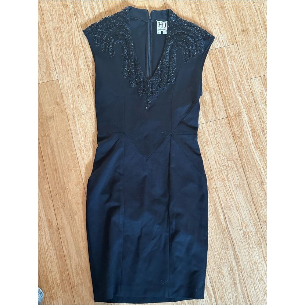 Haute Hippie Black Beaded V-Neck Midi Dress